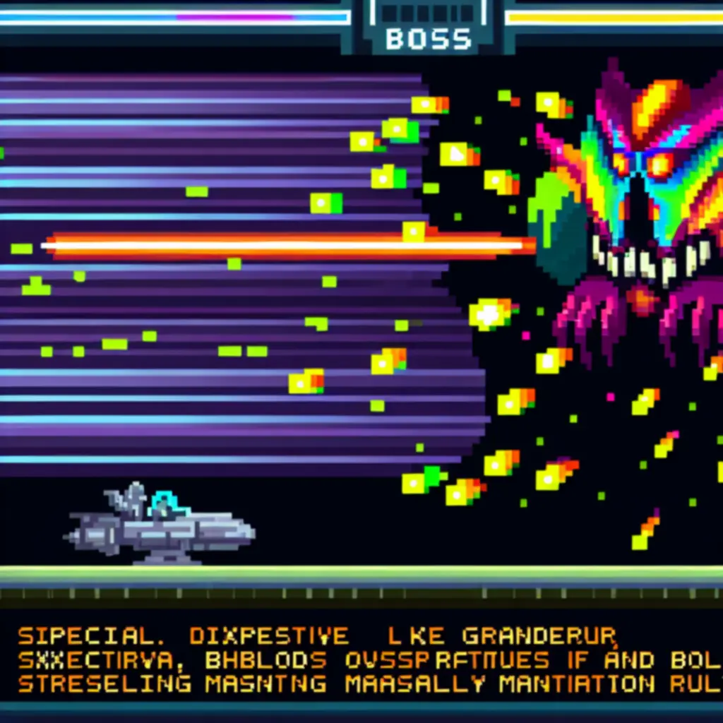 Shooty Skies főellenfél harc hatalmas pixeles bosszal