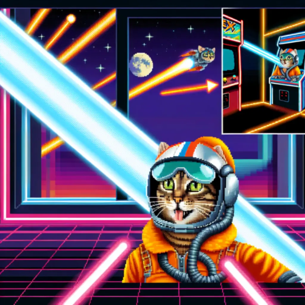 Laser Kitty pilóta neonlézerekkel és pixeles űrhajóval