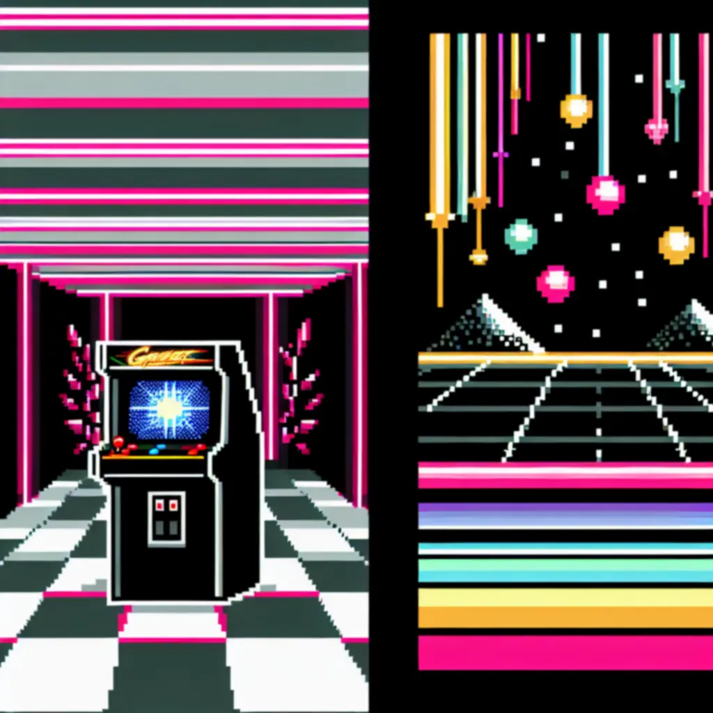 Retro árkád stílusú achievement trófea neon pixeles dizájnnal